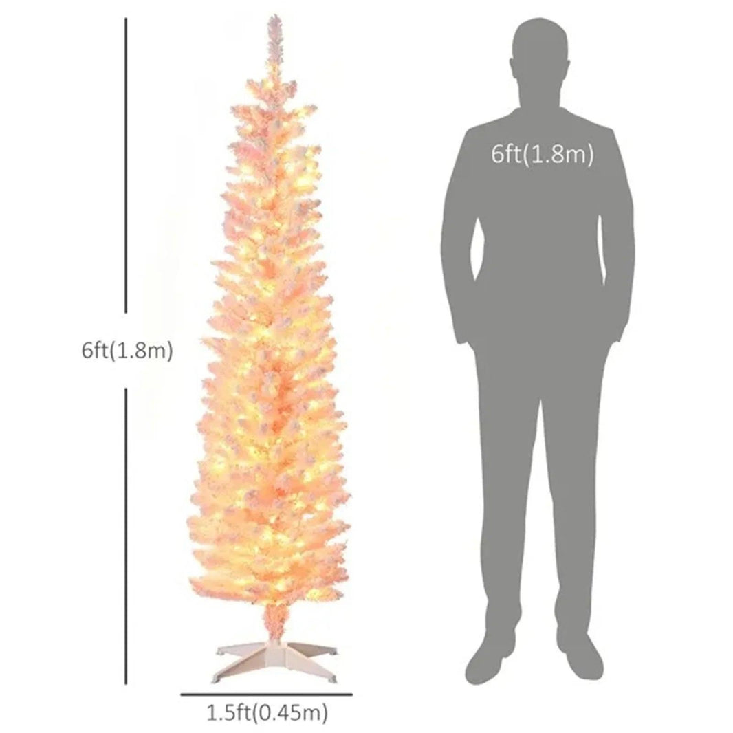 Sapin de Noël artificiel pré-éclairé en forme de crayon de 6' avec branches enneigéesEX-STOCK Canada