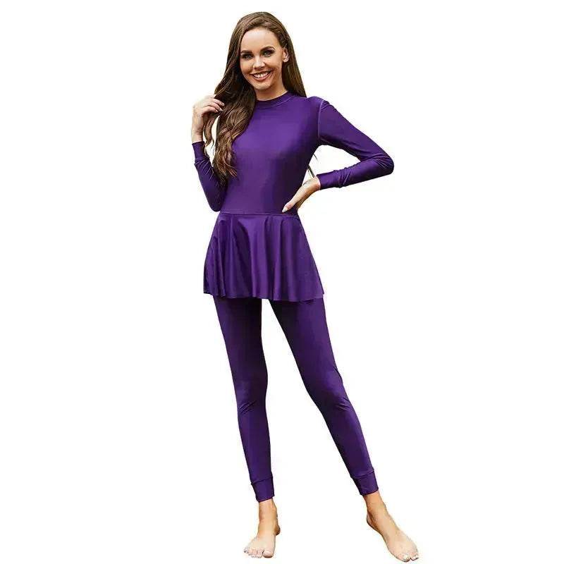 Pure Color Long-sleeved Trousers Fully Surrounded By Conservative Beach Surfing Sunscreen ArabOne-piece Swimsuit - EX-STOCK Canada