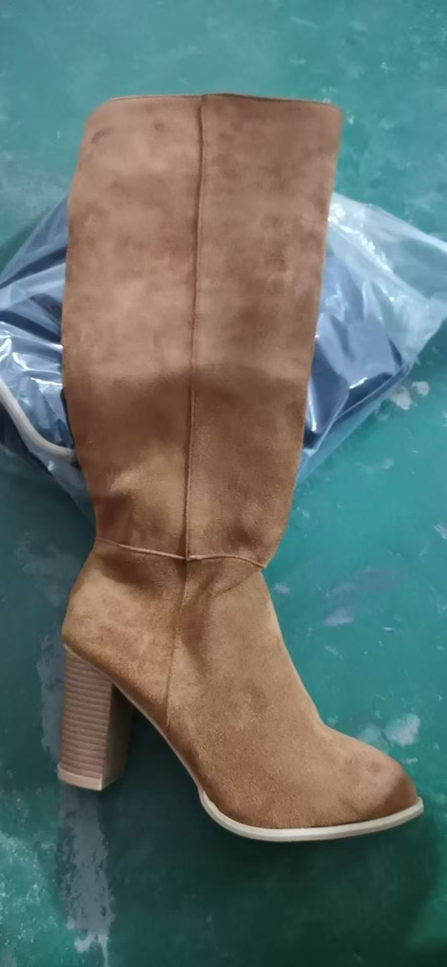 Women's Block Heel Slouchy Knee-High Boots – Retro PU Leather Stacked Heel
