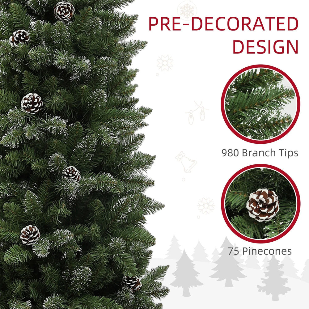 7ft Artificial Pencil Christmas Tree With 980 Branches, Pinecones, Metal Stand, Realistic Xmas Tree For Home EX-STOCK Canada