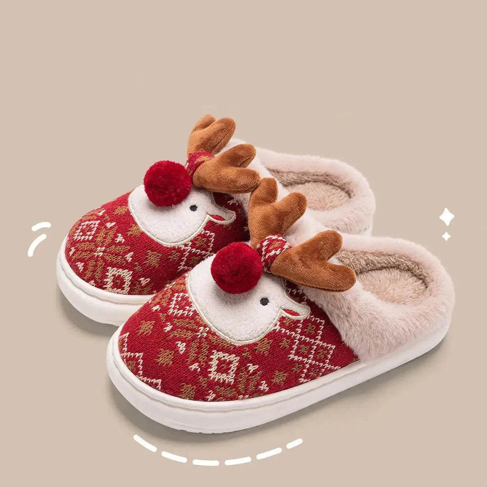 Cute Christmas Elk Plush Slippers Winter Ins Fashion Non-slip Floor Bedroom Home Slippers For Women Fuzzy House Shoes - EX-STOCK Canada