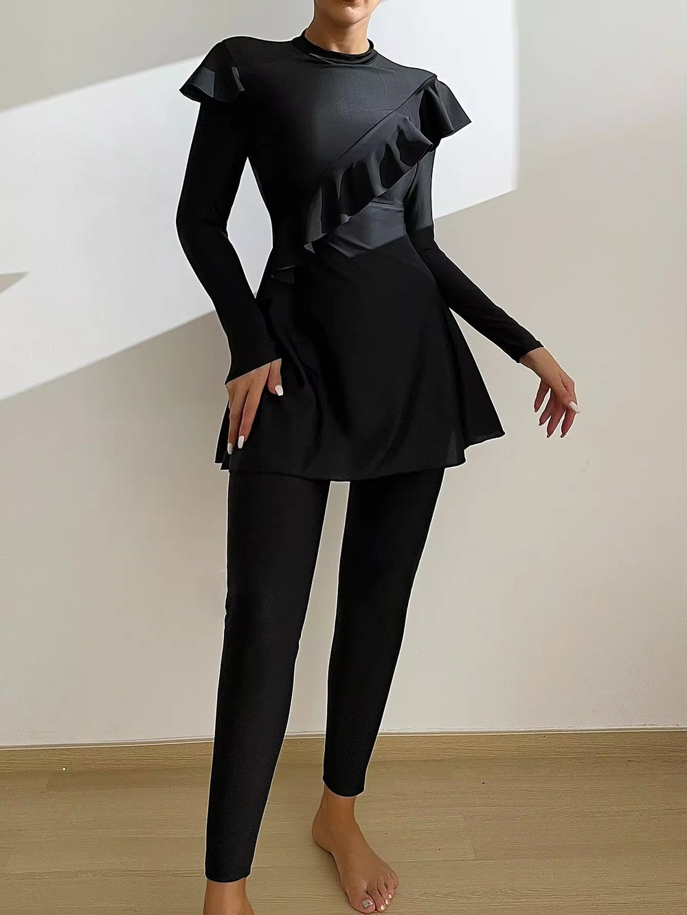 Maillot de bain musulman transfrontalier Couleur unie Bordure à cordon Islamique Femmes Moyen-Orient Dubaï - EX-STOCK Canada