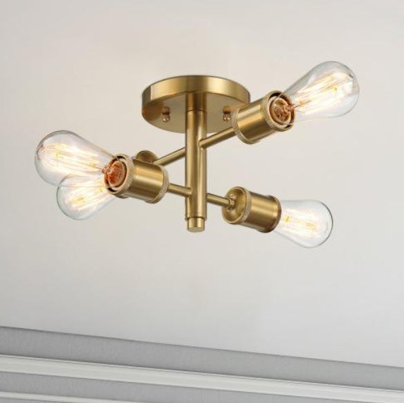 Ephemeral Four Lights Semi Flush Mount Retro Hallway Kitchen Bedroom Living Room Ceiling Pendant 11 W X 6.5 H EX-STOCK