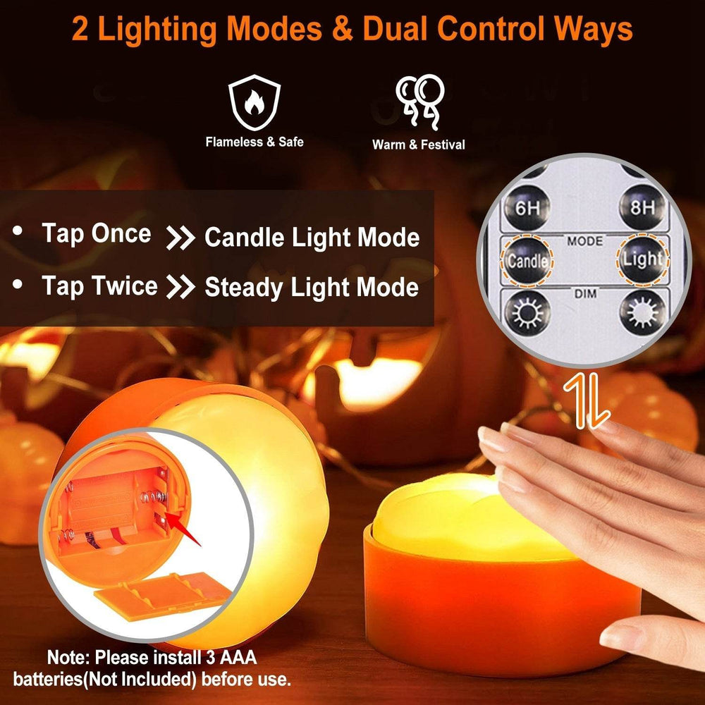 4 Pack Halloween LED Pumpkin Lights Battery Operated Halloween Decoration Lights With 2 Light Modes 4 Timer Setting Remorte Control For Party Pumpkin Decor - EX-STOCK Canada