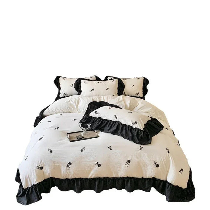 Embroidered Wide Edge Floral Duvet Cover Fitted Sheet EX-STOCK Canada