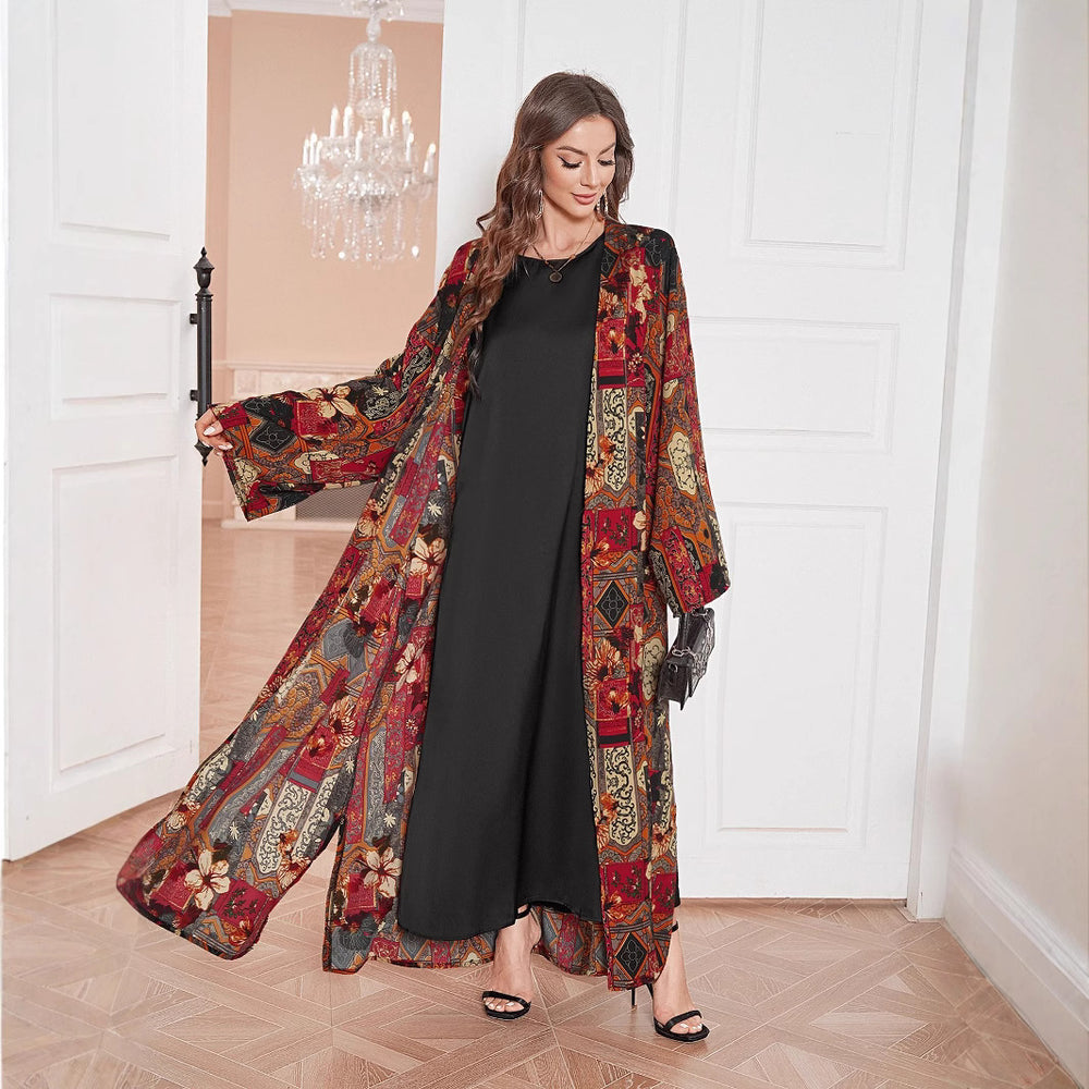Vestido del Medio Oriente Chal Manga Caída Túnica Estampada Árabe - EX-STOCK Canada