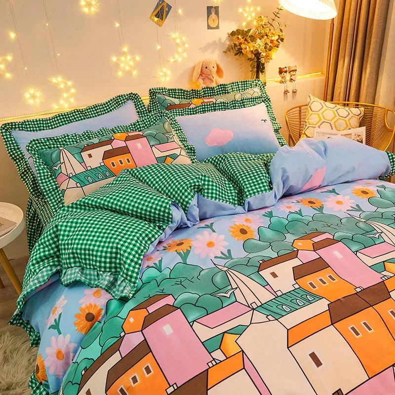 Cotton Floral Duvet Cover Bed Sheet Bed Skirt Three Or Four Piece Suit EX-STOCK Canada