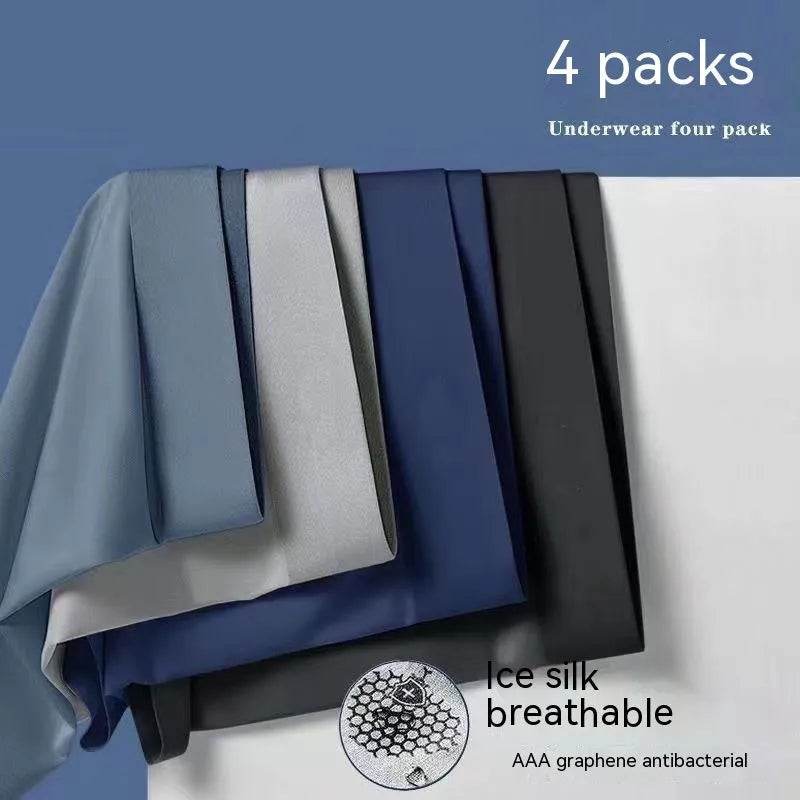 Men's 4-pack Plain Mid waist Boxer Brief Ice Silk Underwear. - EX-STOCK Canada