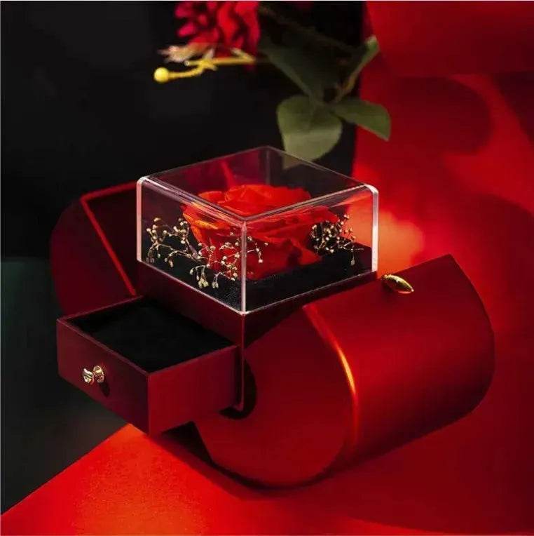 Fashion Jewelry Box Red Apple Christmas Gift Necklace Eternal Rose For Girl Mother's Day Valentine's Day Gifts With Artificial Flower Rose Flower Jewelry Box - EX-STOCK Canada