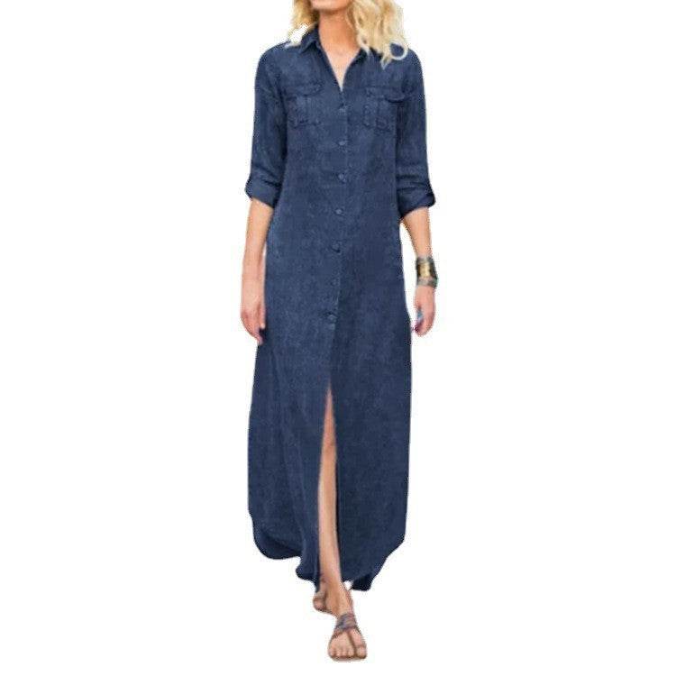 Summer New Women's Loose Solid Color Casual Single-breasted Denim Dress - EX-STOCK Canada
