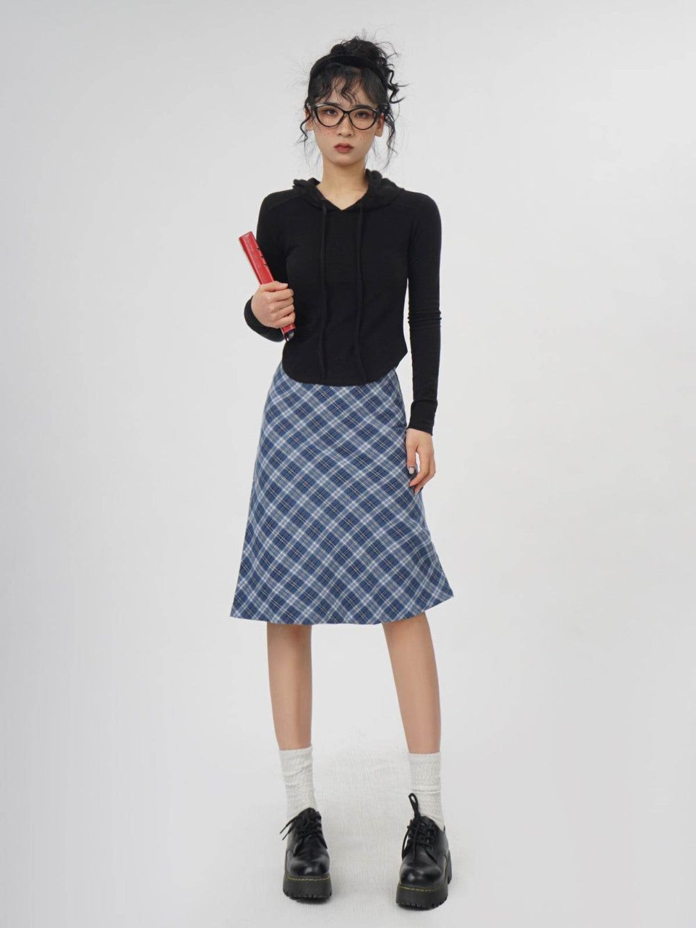 Plaid A- Line Skirt Women's High Waist student Midi Skirt - EX-STOCK Canada