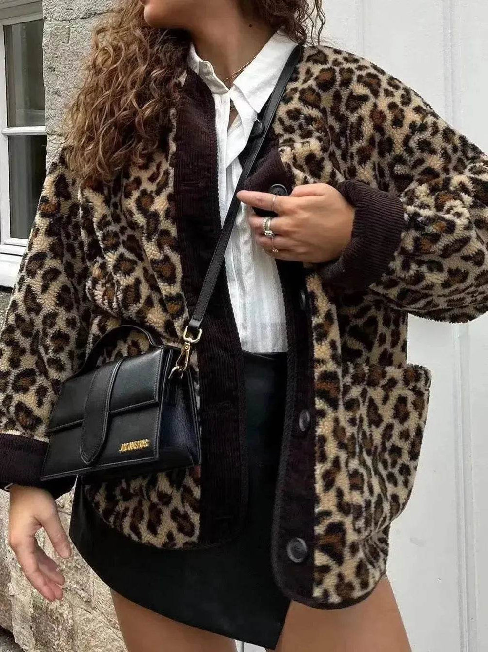 Casual Fall winter Leopard Button fleece Plush Cardigan jacket for women - EX-STOCK Canada