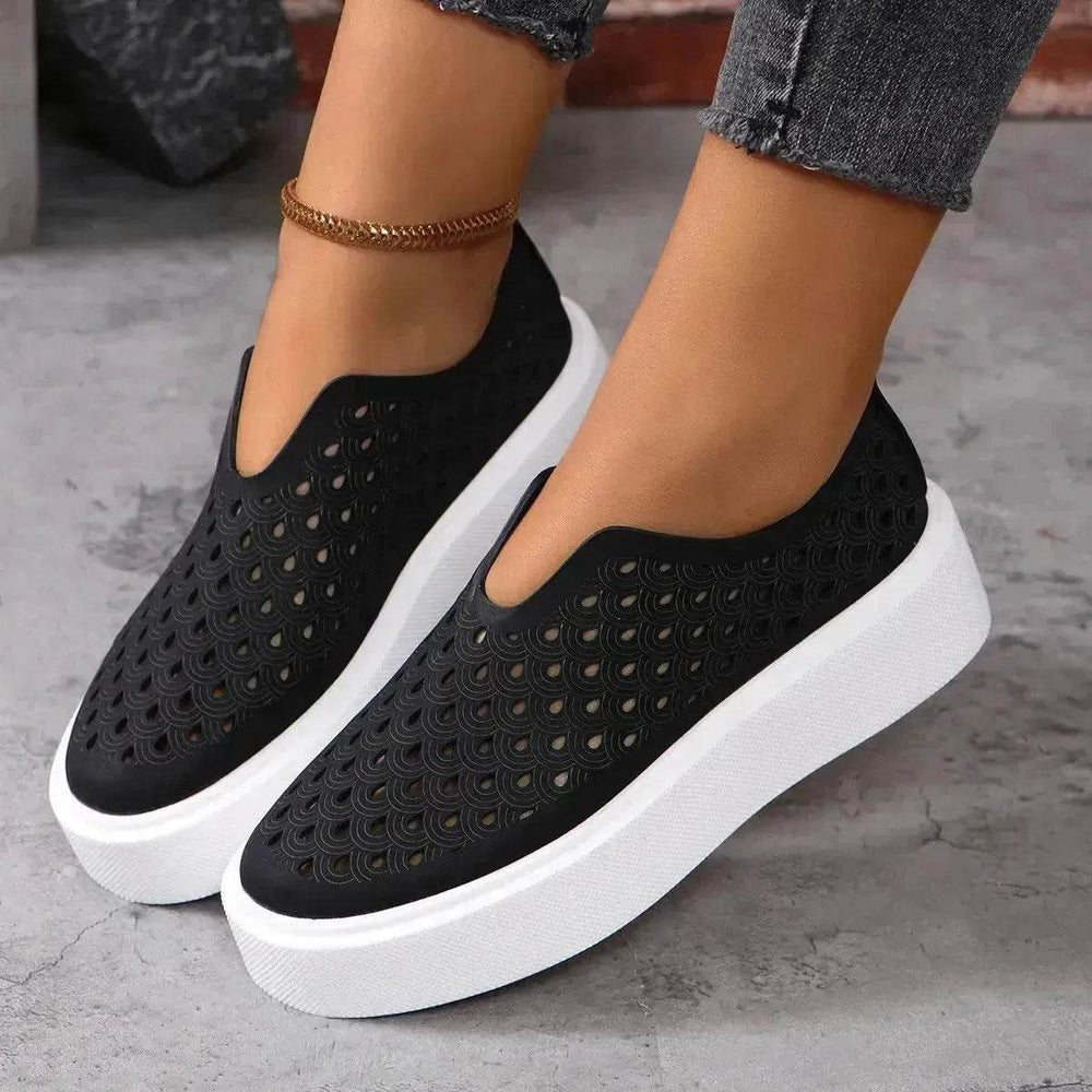 Fashion Hollow Flats Shoes Casual Versatile Thick Sole Slip-on Shallow Sneakers Shoes For Women - EX-STOCK Canada