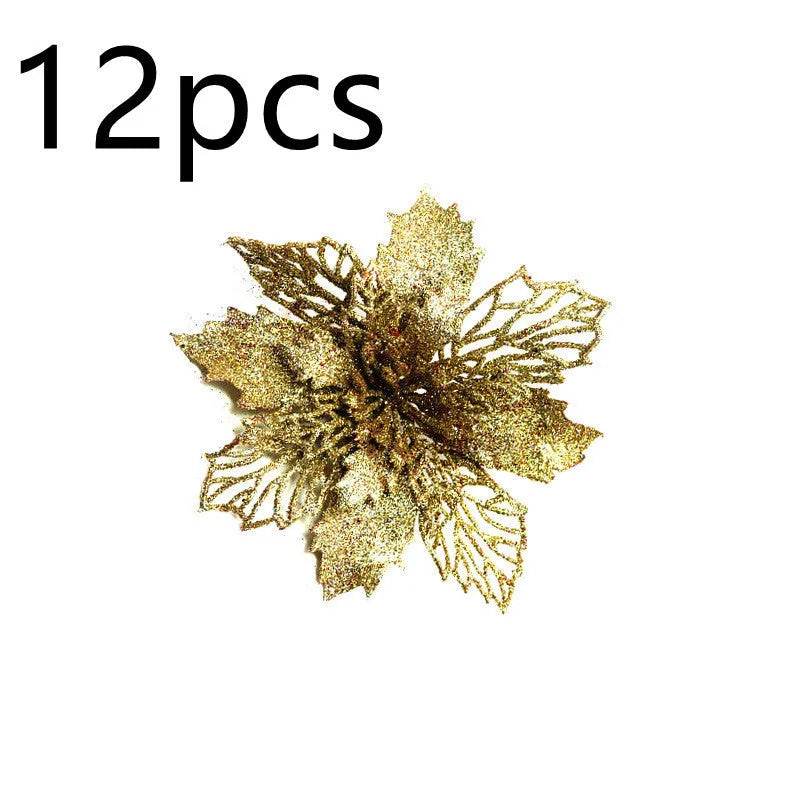 Glitter Artifical Christmas Flowers Christmas Tree Decorations For Home Fake Flowers Xmas Ornaments New Year Decor - EX-STOCK Canada
