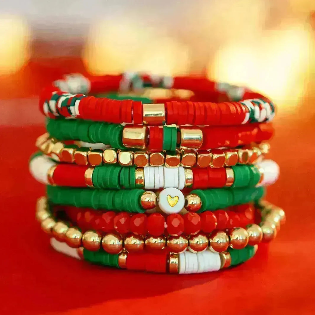 Christmas Polymer Clay Color Bracelet set Xmas gift idea - EX-STOCK CANADA