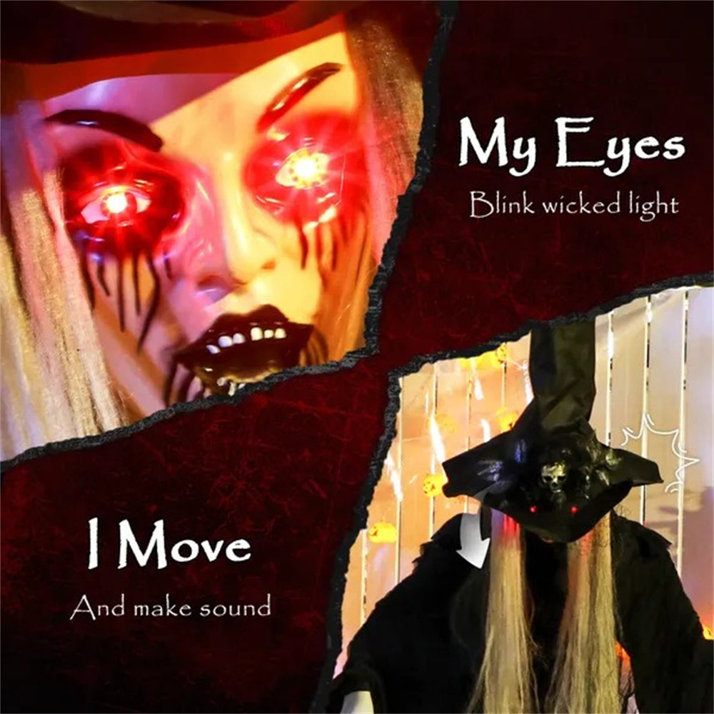 Animatronics Standing Witch, Voice-Activated Prop, Sound Activated Moving Head & Flashing Eyes, Easy Setup Indoor, Black EX-STOCK Canada