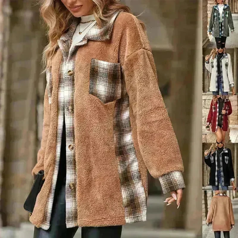 Plaid Woolen Coat Fashion Lapel Single-breasted Mid-length Coat Women's Clothing - EX-STOCK CANADA