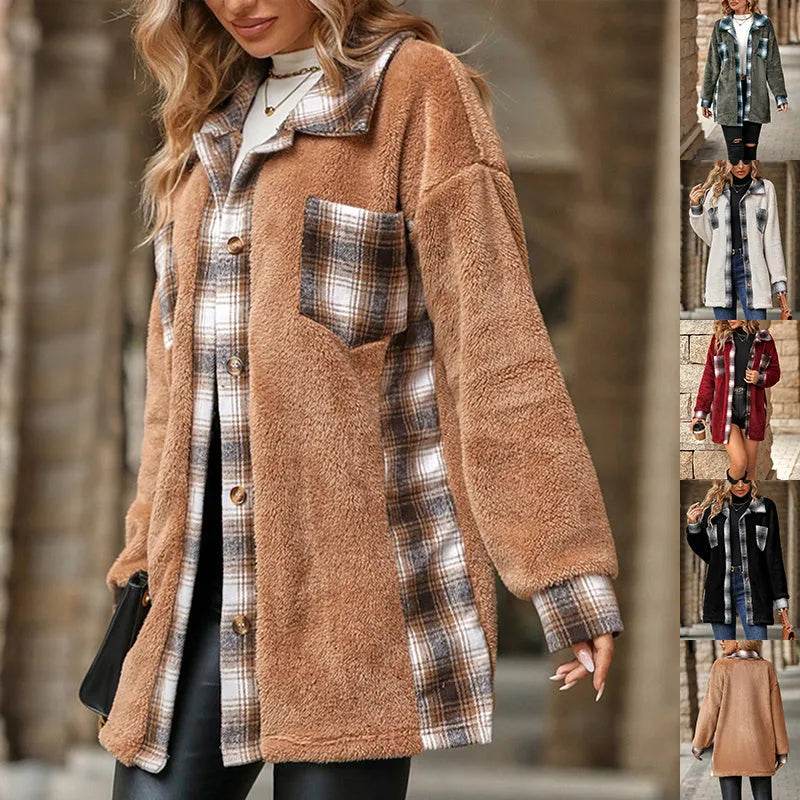 Plaid Woolen Coat Fashion Lapel Single-breasted Mid-length Coat Women's Clothing - EX-STOCK Canada