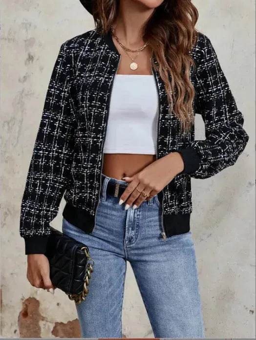 Autumn Winter Casual Long Sleeve plaid Houndstooth zipper outwear jacket women - EX-STOCK Canada
