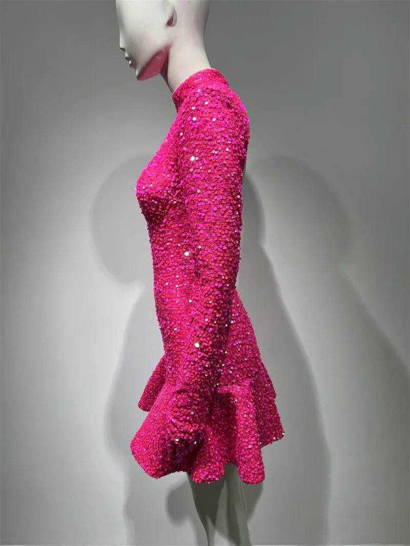 فستان سهرة نسائي أحمر وردي بألوان الترتر بدون ظهرEX-STOCK Canada