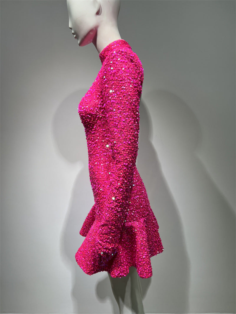 Women's Backless Rose Red Sequins Sweet Party Dinner Dress EX-STOCK Canada