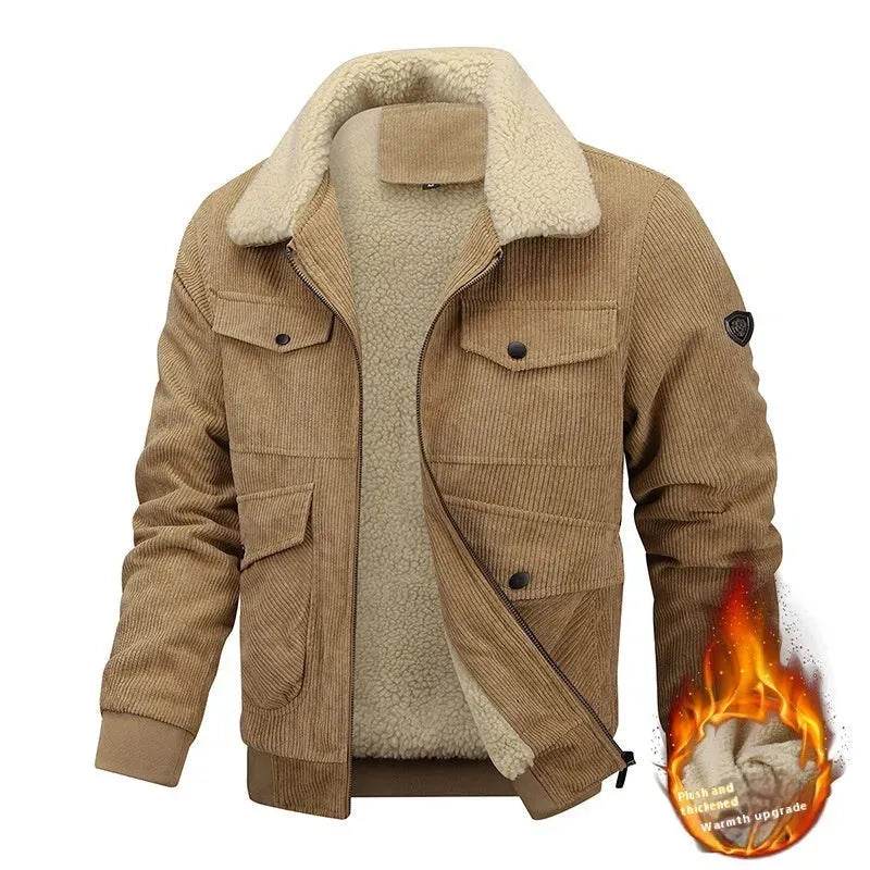 Winter Lapel Fleece Jacket With Pockets Warm Thicken Cotton Coat Men's Clothing - EX-STOCK Canada