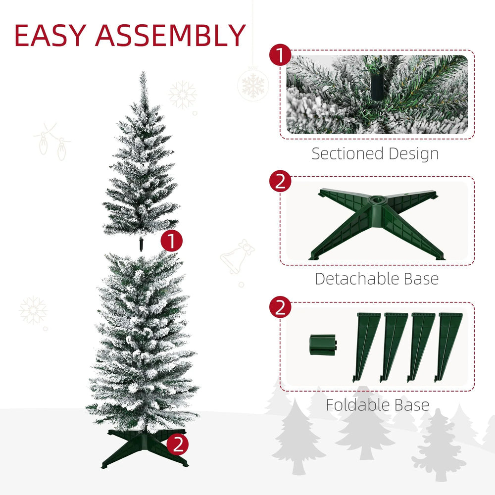 5ft Tall Pencil Artificial Christmas Tree, Holiday With Snow Flocked Branches, Green EX-STOCK Canada