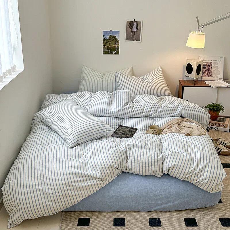 Cotton Yarn-dyed Washed Cotton Four-piece Set Full-cotton Fitted Sheet Non-printed Minimalist Bed Sheet Duvet Cover EX-STOCK Canada