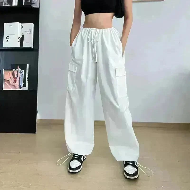 Women's Wide Leg Loose Plus Size Tether Straight Baggy Cargo Pants Women - EX-STOCK CANADA
