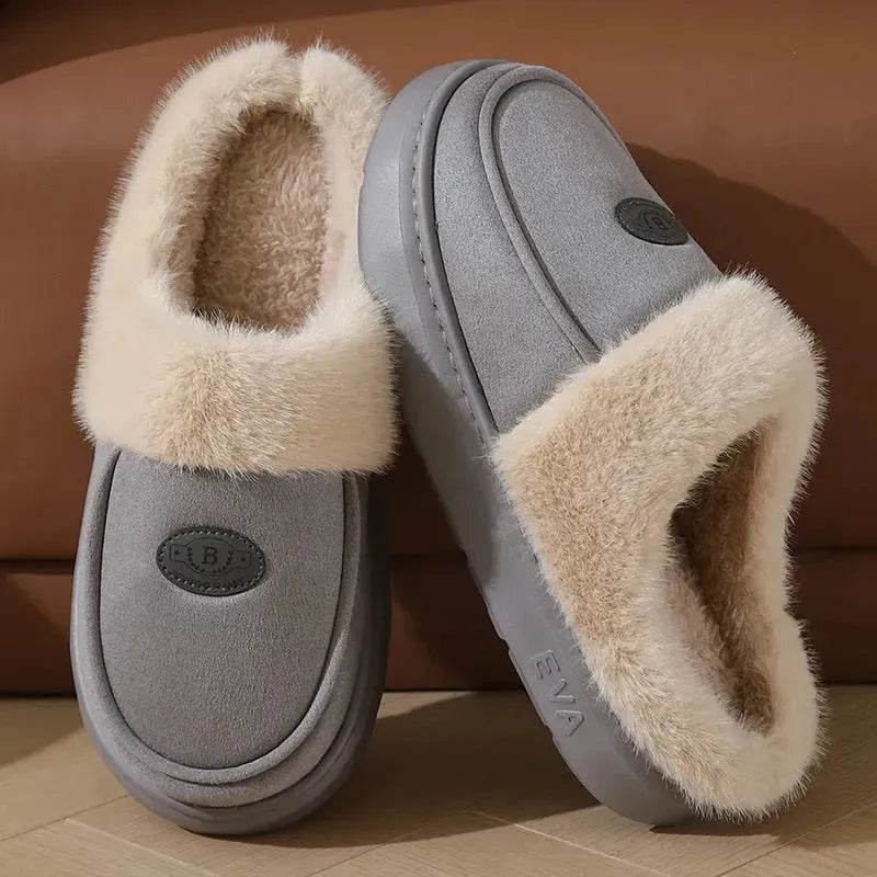 Winter Plush Slippers For Men Casual All-match Warm Suede House Shoes Indoor Non-slip Floor Bedroom Slipper - EX-STOCK Canada