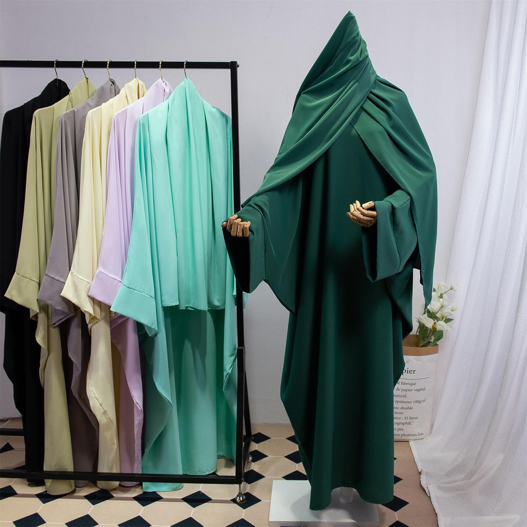 Solid Color Arabic Dress Women's Robe With Headscarf - EX-STOCK Canada