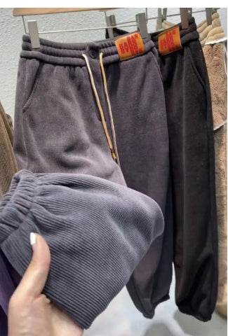 Fleece-lined Thick Track sweat Pants Medium Large Children fall Winter Warm And Loose Leisure One Lambswool Outer Wear Trousers - EX-STOCK Canada