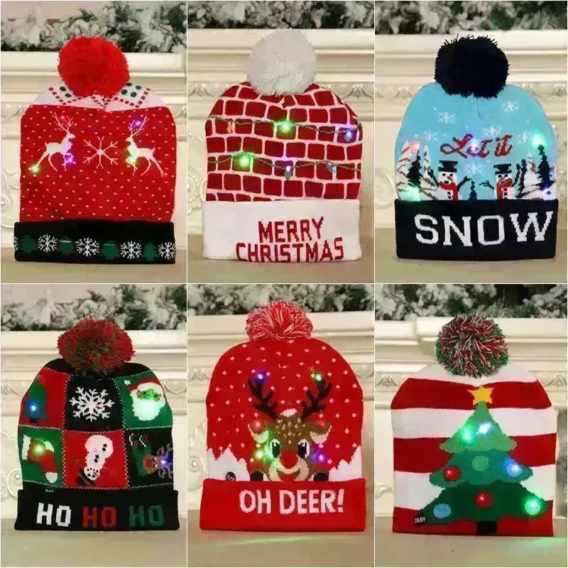 LED Christmas Hat Sweater Knitted Beanie Christmas Light Up Knitted Hat Christmas Gift Kids Xmas New Year Decorations - EX-STOCK CANADA