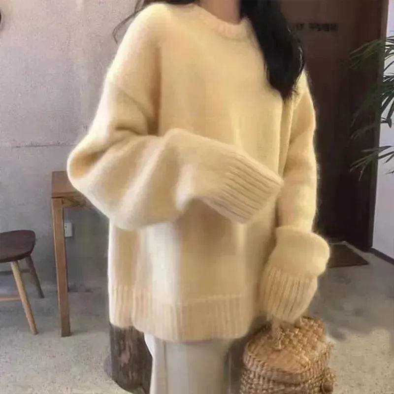 Fall Winter Round Neck Oversize Fleece Plush Pullover Sweater for women - EX-STOCK Canada