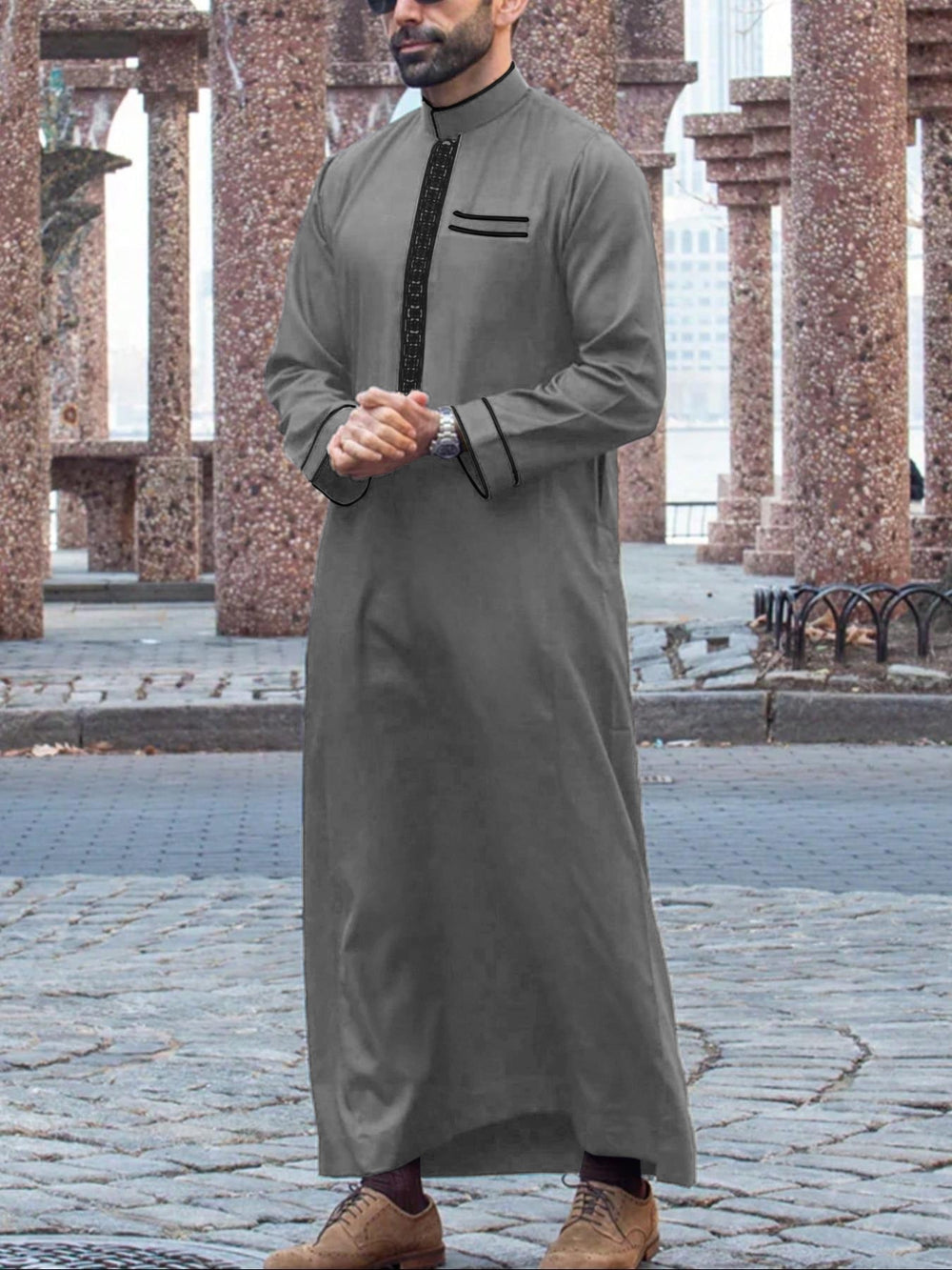 Muslim Middle East Long Sleeve Embroidered Casual Ethnic Robe - EX-STOCK Canada
