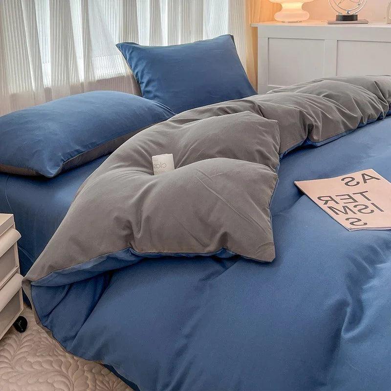 Solid Color Four-piece Set Simple Washed Sanding Duvet Cover EX-STOCK Canada