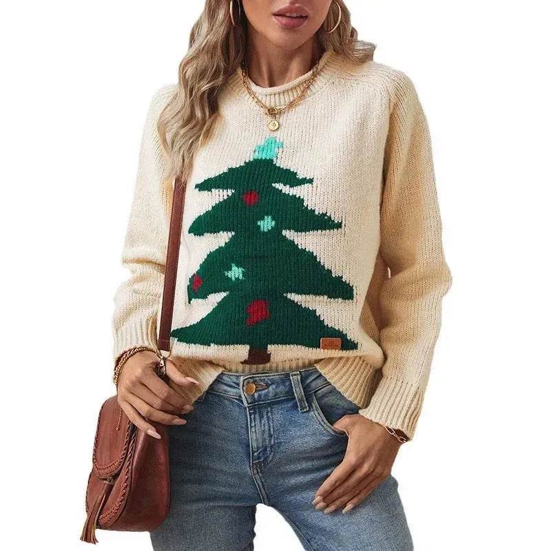 Christmas Tree Pullover Women's Round Neck Loose Sweater - EX-STOCK Canada