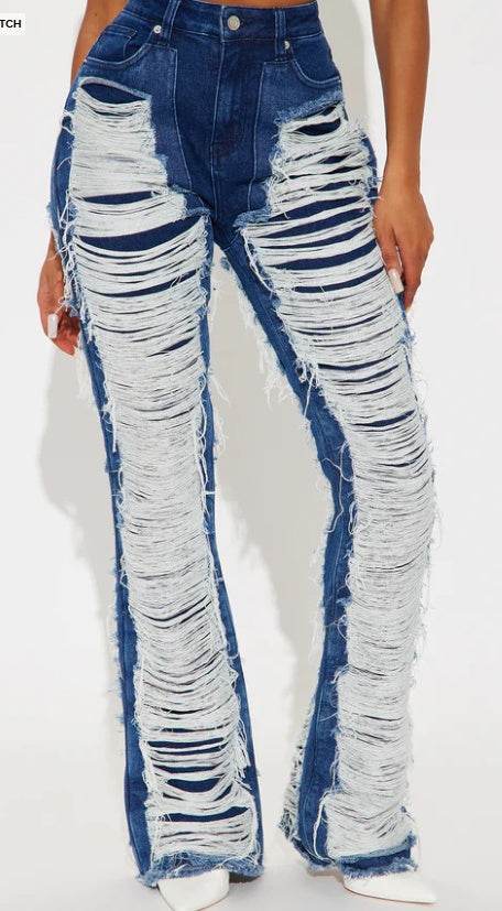 Know The Drill Shredded Bootcut Jeans - Dark Wash EX-STOCK Canada