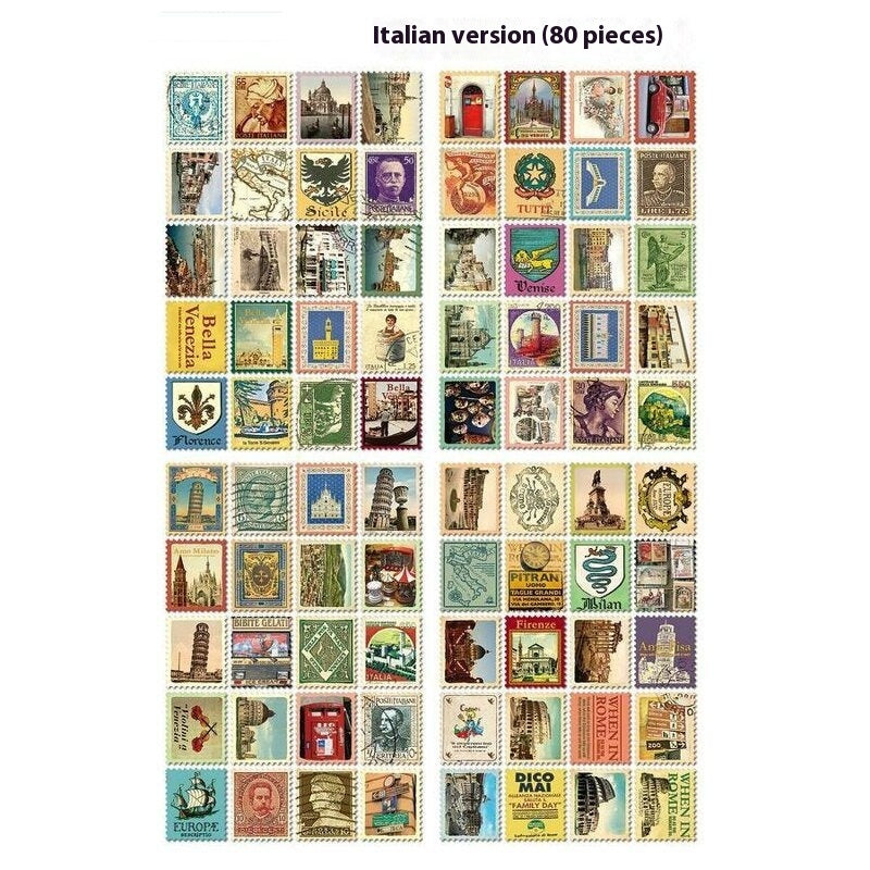 Collection of Italian postage stamps arranged in a grid on a white background.