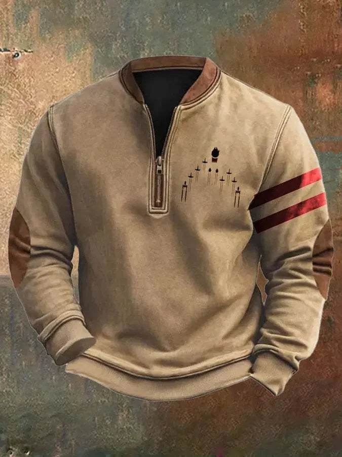 Casual 3D Digital Printing Stand Collar Men's Street Quarter Zip Sweatshirt top - EX-STOCK Canada