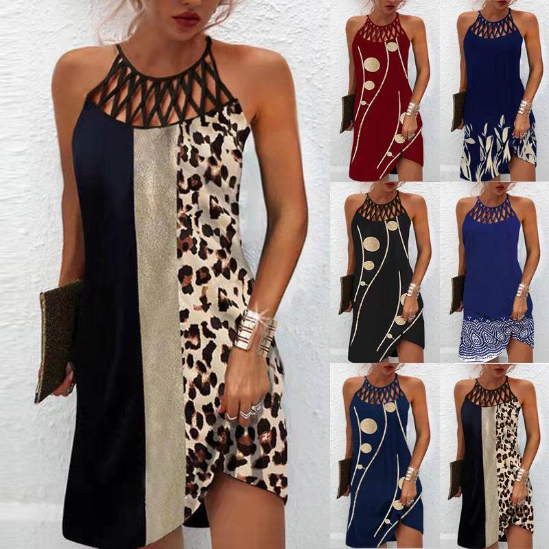 Fashion Print Dress Casual Halterneck Dresses For Women Summer Clothes - EX-STOCK Canada