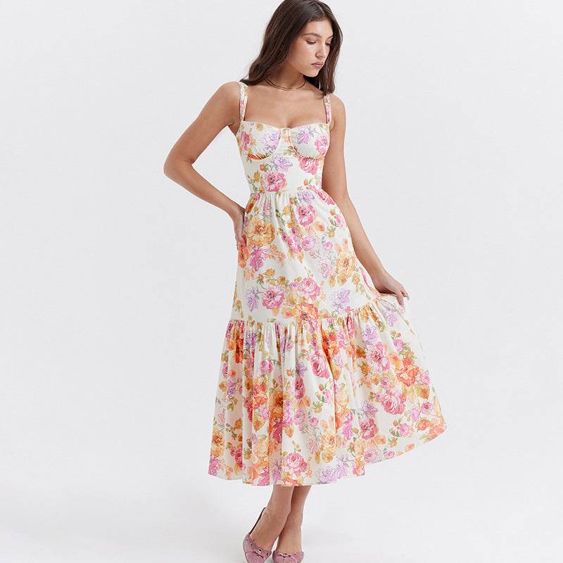 Spring And Summer Comely Pastoral Style Sling Floral A Swing Cake Dress - EX-STOCK Canada