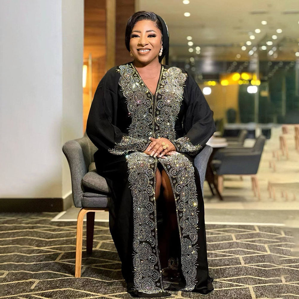 Robe de style musulman du Moyen-Orient, mode, col en V, perles décoratives - EX-STOCK Canada