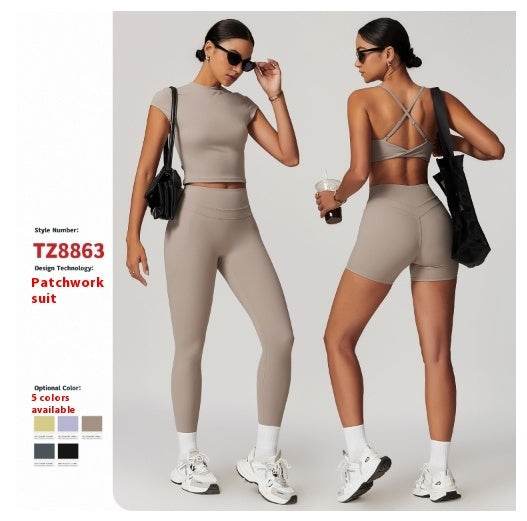 2pcs Nude feel short sleeve Workout Clothes for women Yoga Gym Clothes set - EX-STOCK Canada