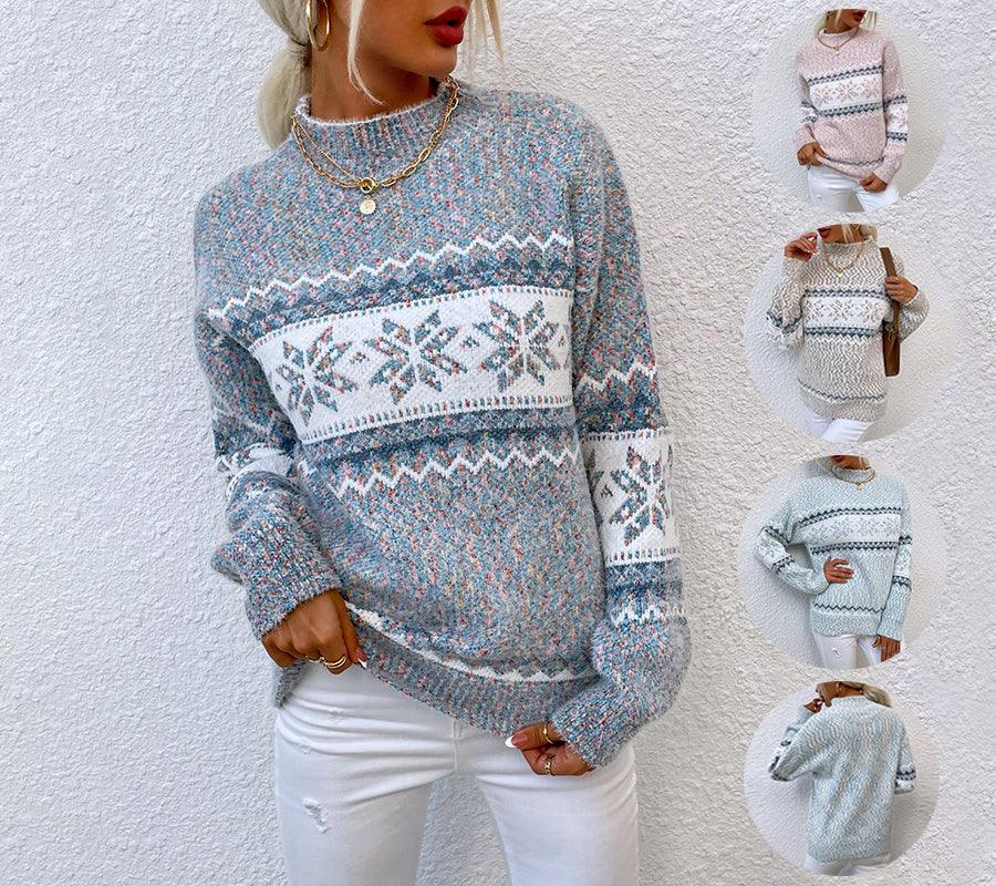Winter Snowflake Sweater Fashion Half Turtleneck Pullover Knitted Tops Women's Christmas Clothing EX-STOCK Canada