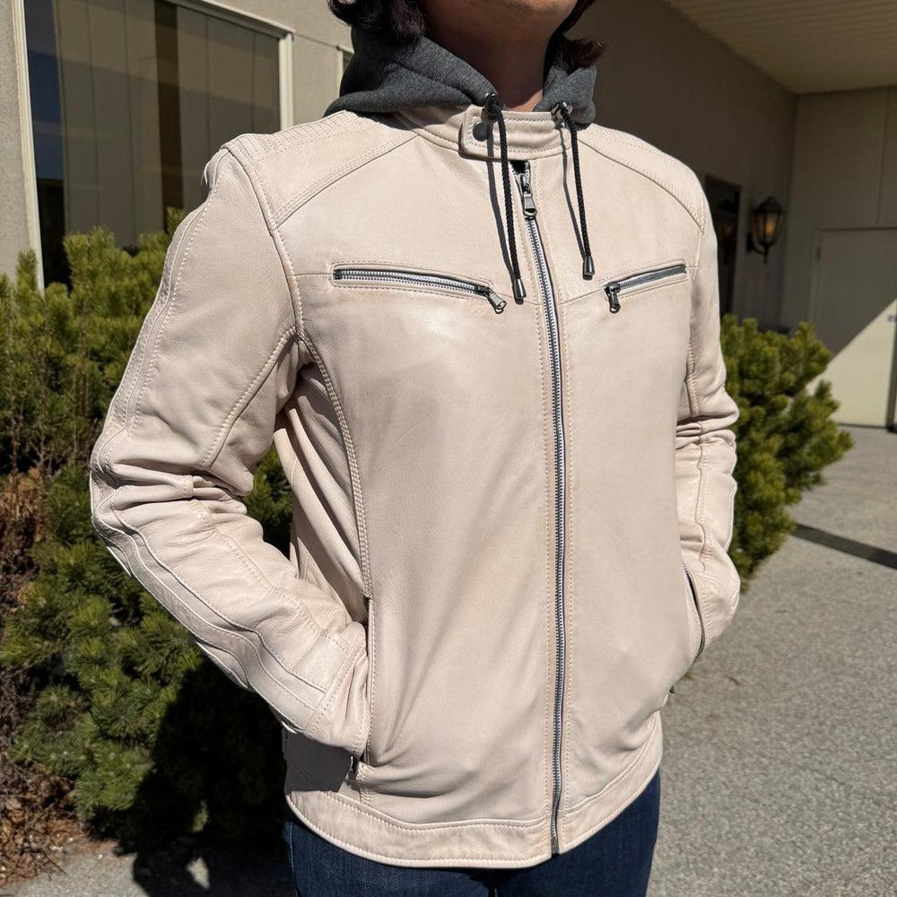 BOL Men's Hooded Snap Collar Leather Jacket