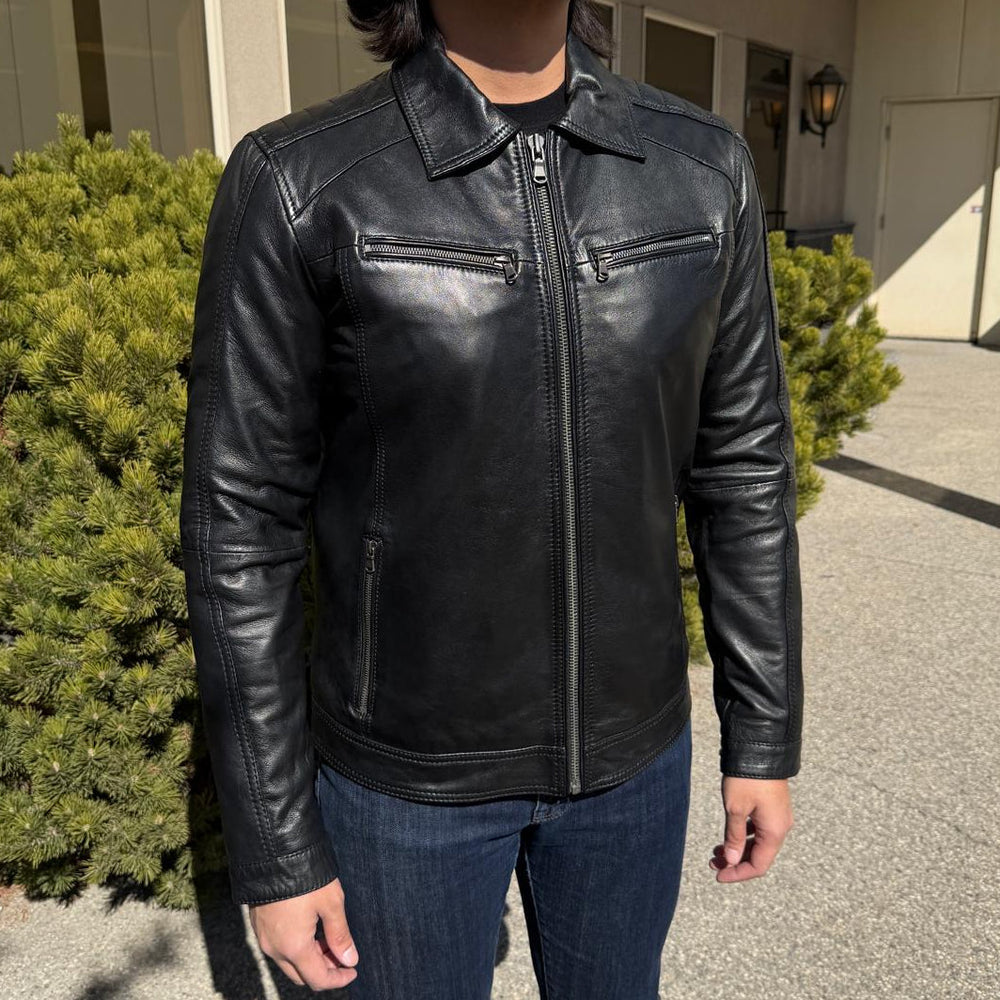BOL Men's Zip Pocket Leather Jacket