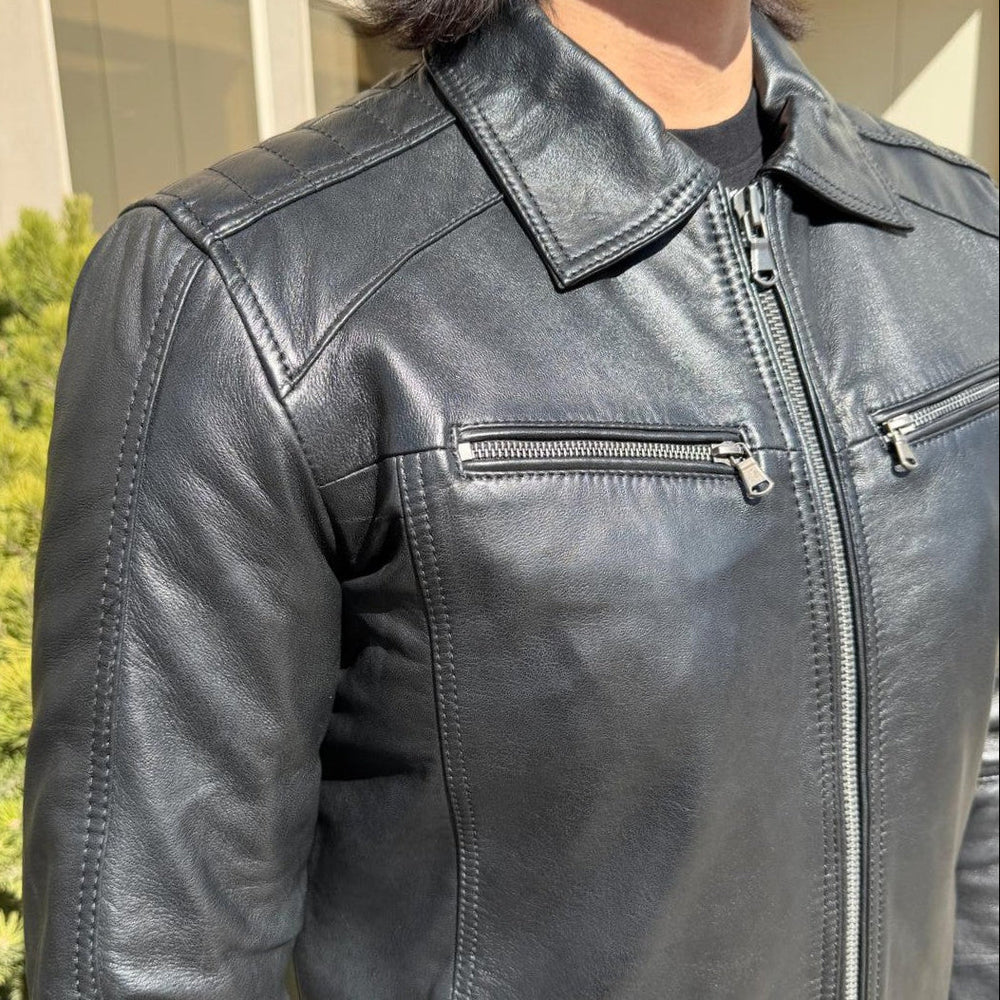 BOL Men's Zip Pocket Leather Jacket