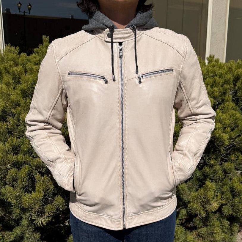 BOL Men's Hooded Snap Collar Leather Jacket