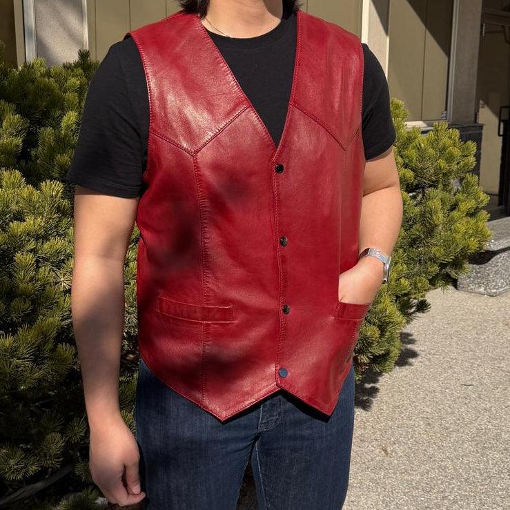 Men's Sheep Leather Vest. Snap Closure & Front Pockets